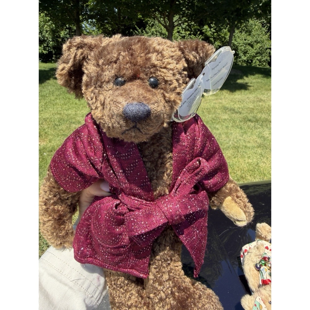 Ty Attic Treasures Collection "Tyrone" Teddy Bear Plush Burgundy Robe 11"